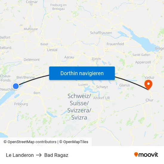Le Landeron to Bad Ragaz map
