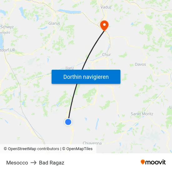 Mesocco to Bad Ragaz map
