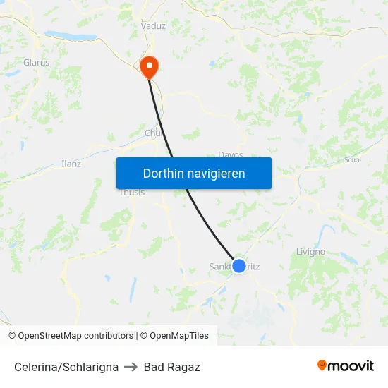 Celerina/Schlarigna to Bad Ragaz map