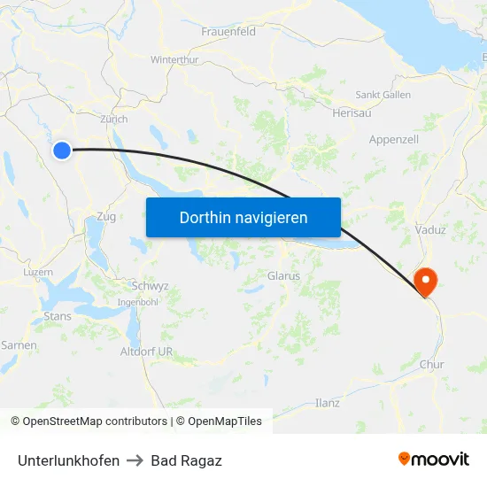 Unterlunkhofen to Bad Ragaz map