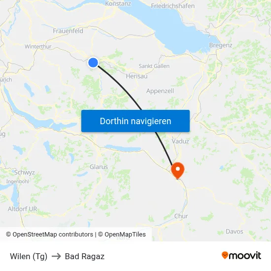 Wilen (Tg) to Bad Ragaz map