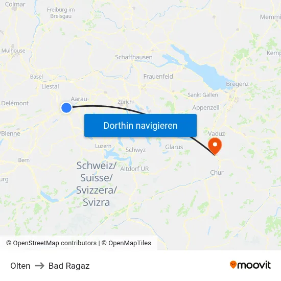Olten to Bad Ragaz map