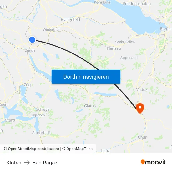 Kloten to Bad Ragaz map
