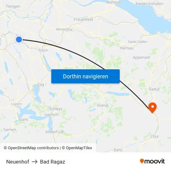 Neuenhof to Bad Ragaz map