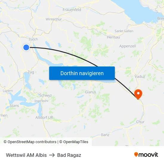 Wettswil AM Albis to Bad Ragaz map