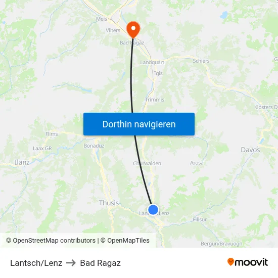 Lantsch/Lenz to Bad Ragaz map
