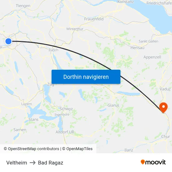 Veltheim to Bad Ragaz map