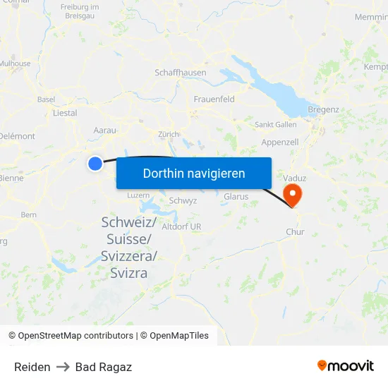 Reiden to Bad Ragaz map