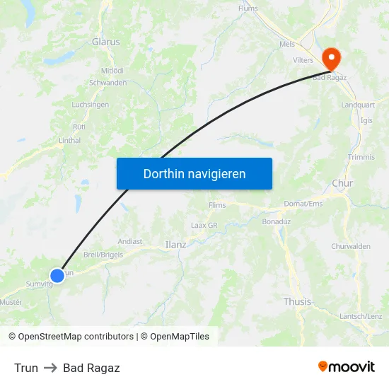 Trun to Bad Ragaz map