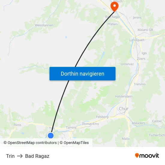 Trin to Bad Ragaz map