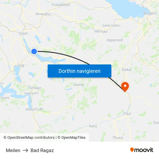 Meilen to Bad Ragaz map