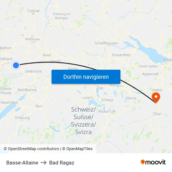 Basse-Allaine to Bad Ragaz map