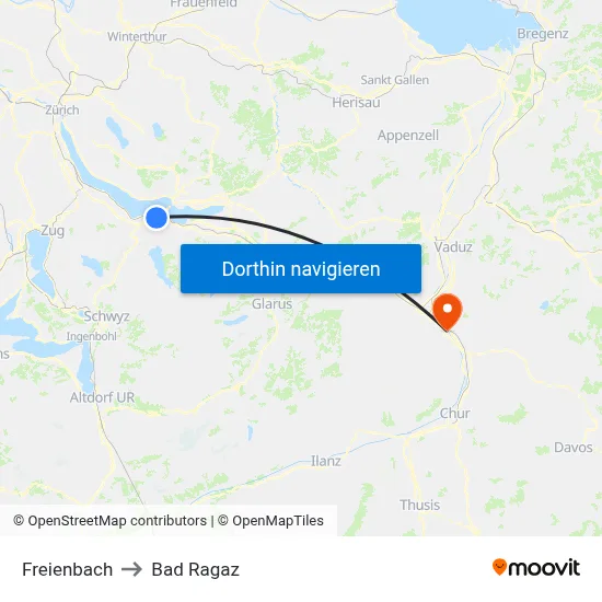 Freienbach to Bad Ragaz map