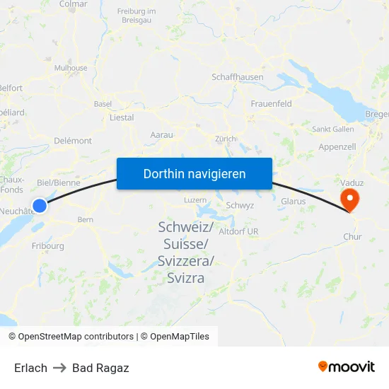 Erlach to Bad Ragaz map