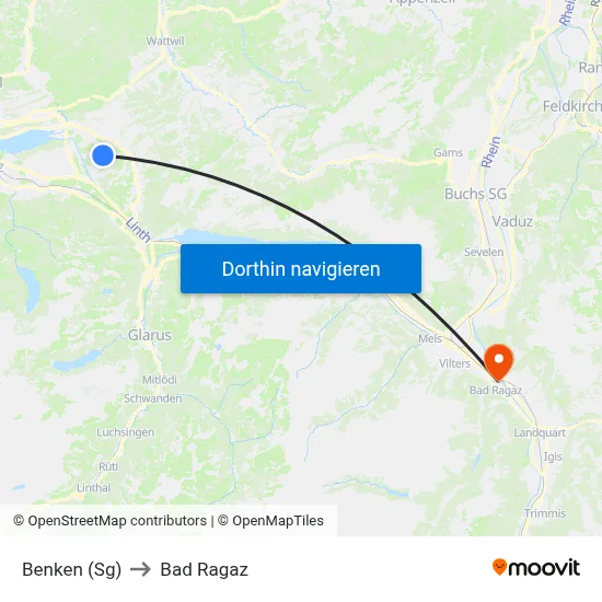 Benken (Sg) to Bad Ragaz map