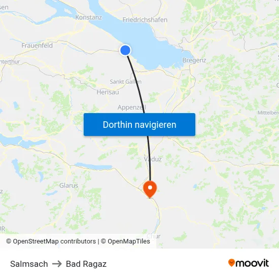 Salmsach to Bad Ragaz map