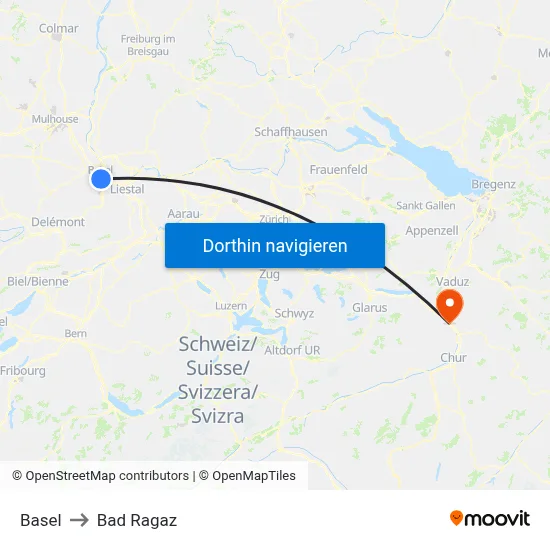Basel to Bad Ragaz map