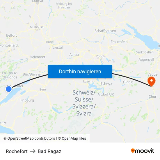Rochefort to Bad Ragaz map