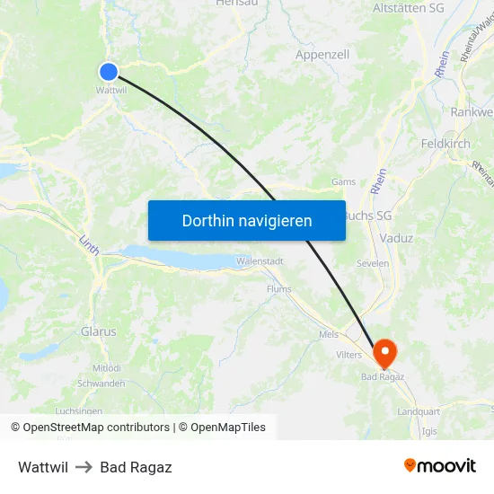 Wattwil to Bad Ragaz map