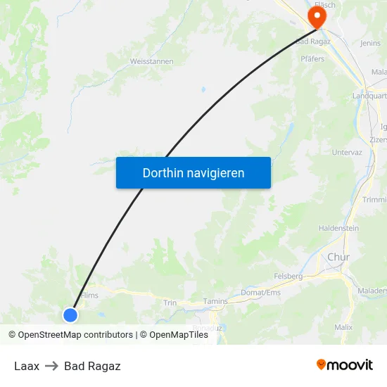 Laax to Bad Ragaz map