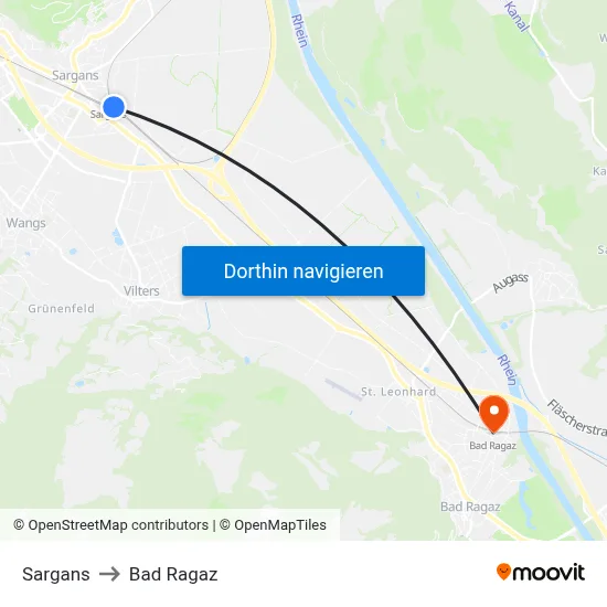 Sargans to Bad Ragaz map
