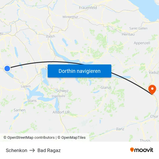 Schenkon to Bad Ragaz map