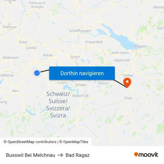Busswil Bei Melchnau to Bad Ragaz map