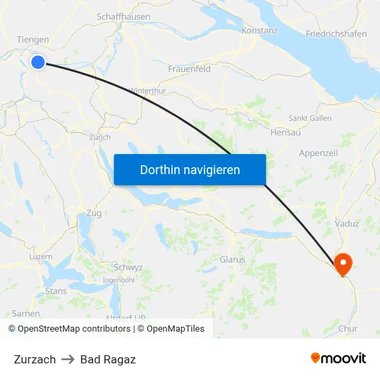 Zurzach to Bad Ragaz map