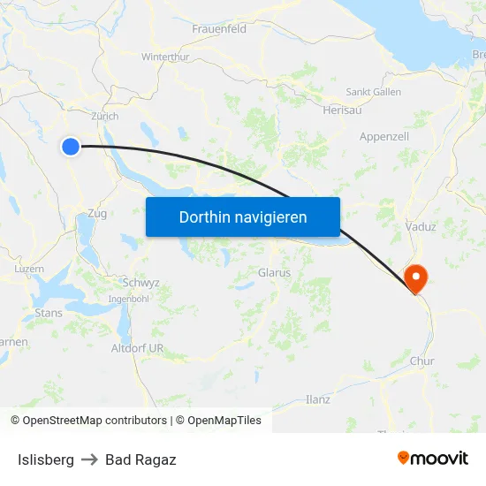 Islisberg to Bad Ragaz map