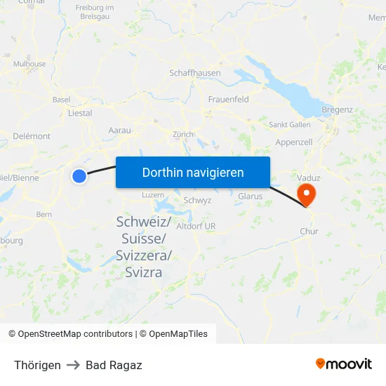 Thörigen to Bad Ragaz map