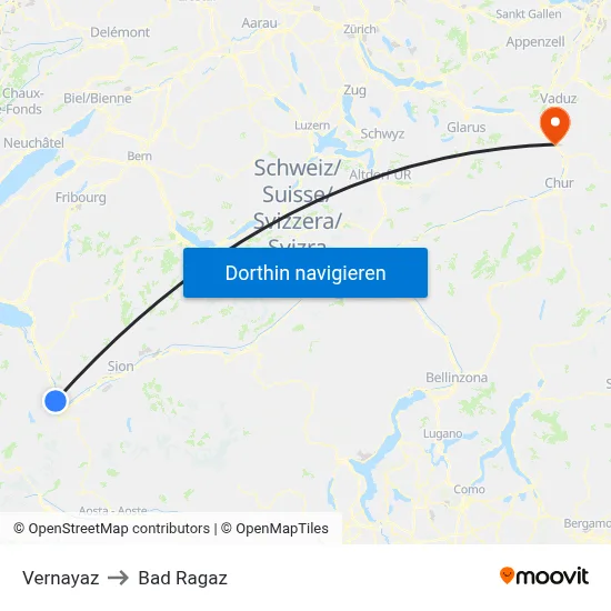 Vernayaz to Bad Ragaz map