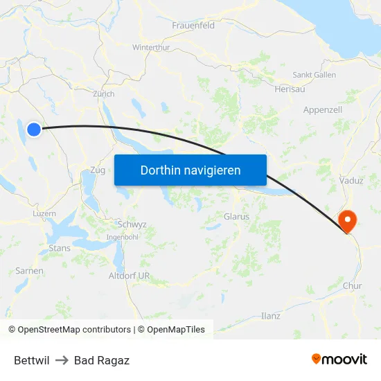 Bettwil to Bad Ragaz map