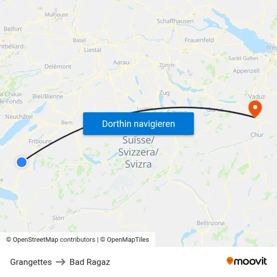 Grangettes to Bad Ragaz map