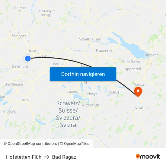 Hofstetten-Flüh to Bad Ragaz map