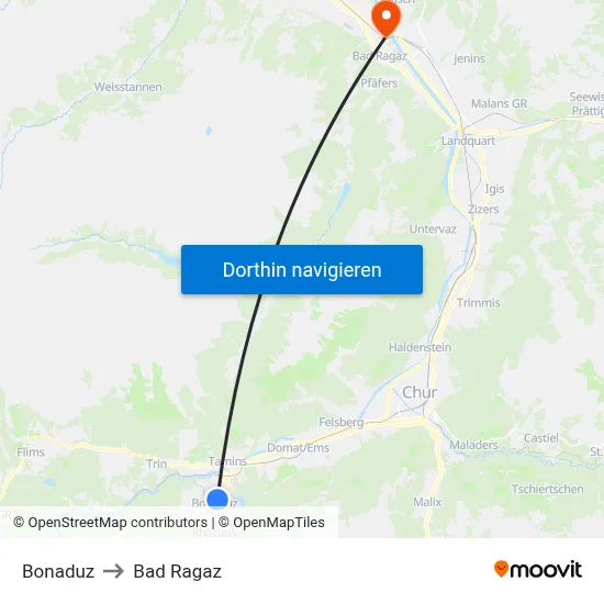 Bonaduz to Bad Ragaz map