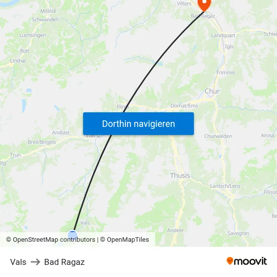 Vals to Bad Ragaz map