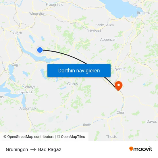 Grüningen to Bad Ragaz map