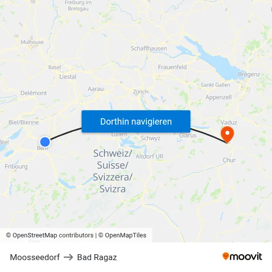 Moosseedorf to Bad Ragaz map