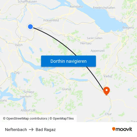 Neftenbach to Bad Ragaz map