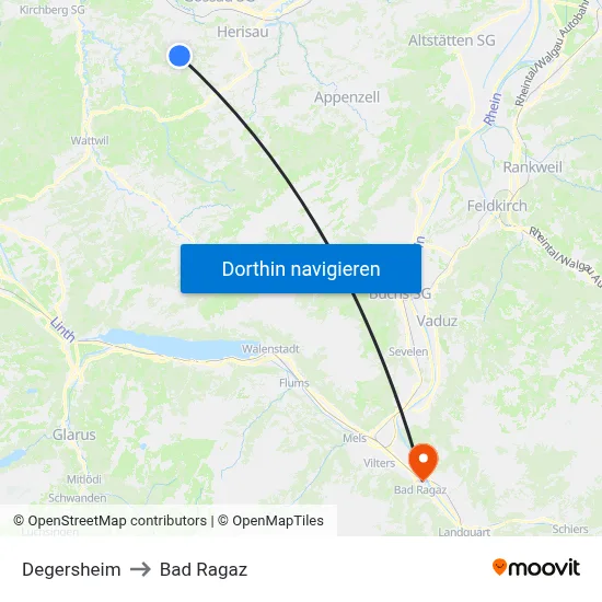 Degersheim to Bad Ragaz map