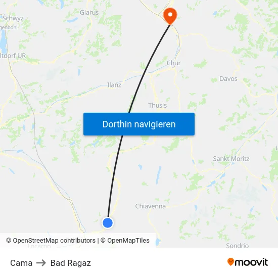 Cama to Bad Ragaz map
