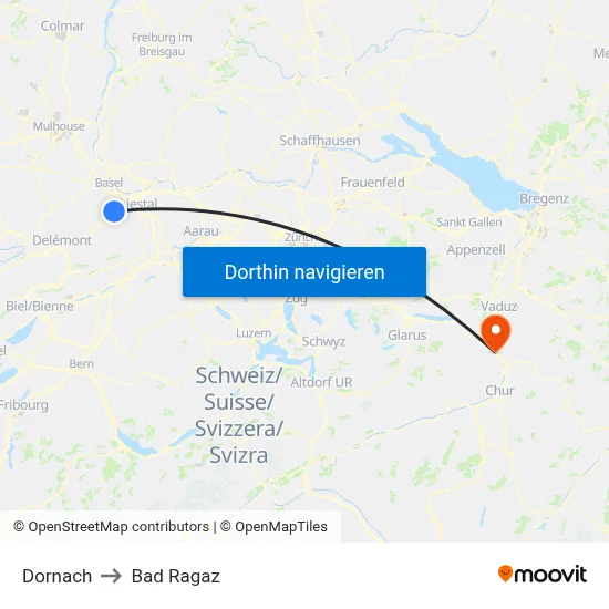 Dornach to Bad Ragaz map