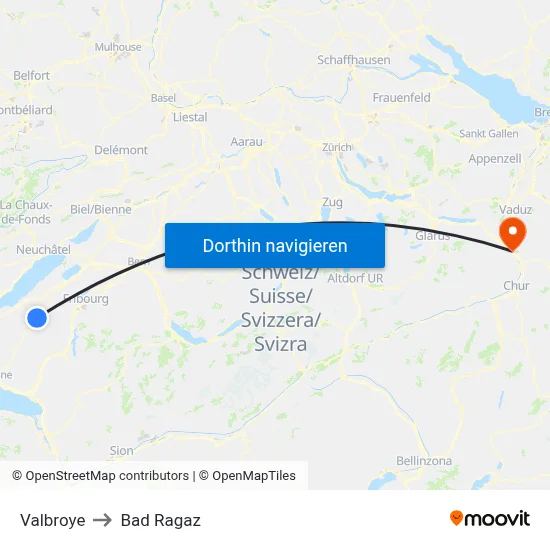 Valbroye to Bad Ragaz map