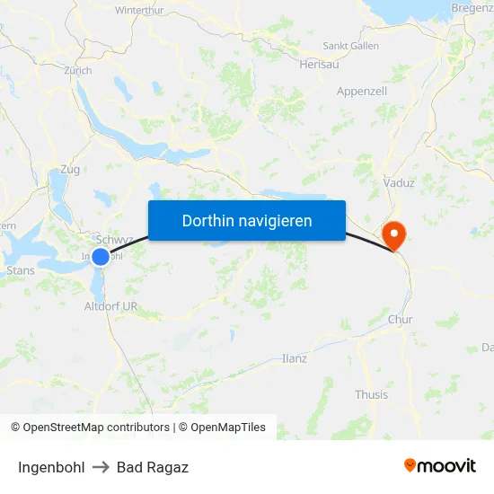 Ingenbohl to Bad Ragaz map