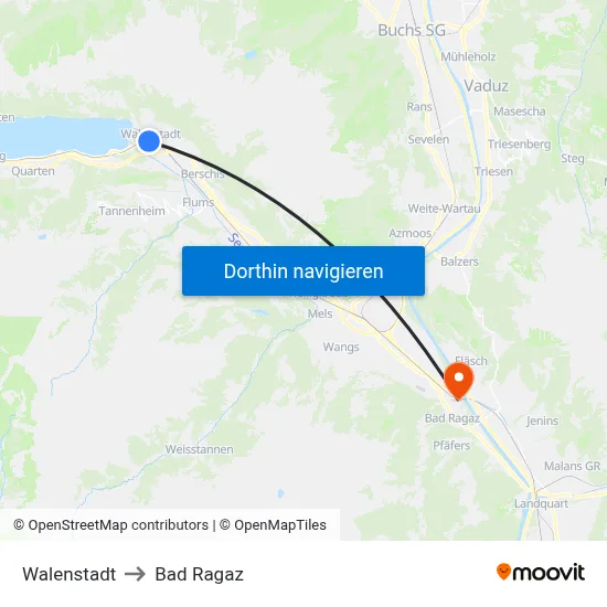 Walenstadt to Bad Ragaz map