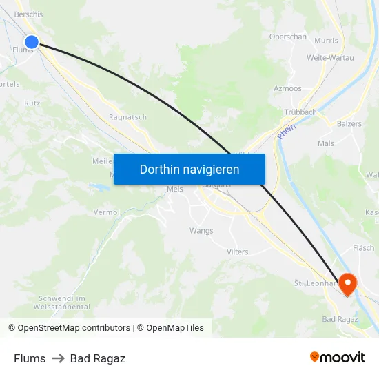 Flums to Bad Ragaz map