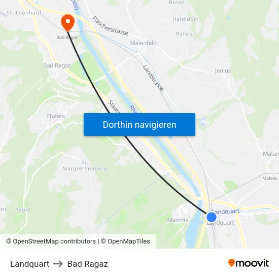 Landquart to Bad Ragaz map