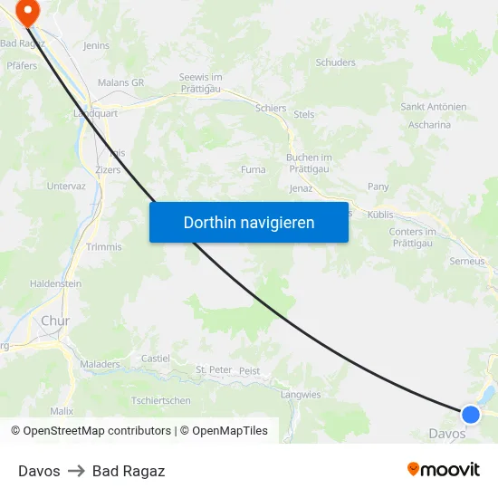 Davos to Bad Ragaz map