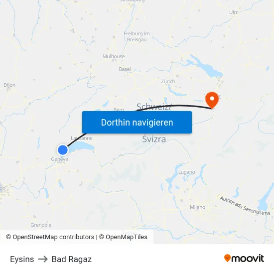 Eysins to Bad Ragaz map