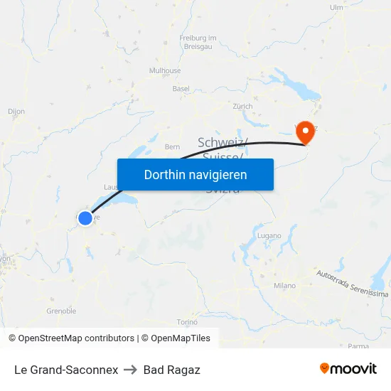 Le Grand-Saconnex to Bad Ragaz map
